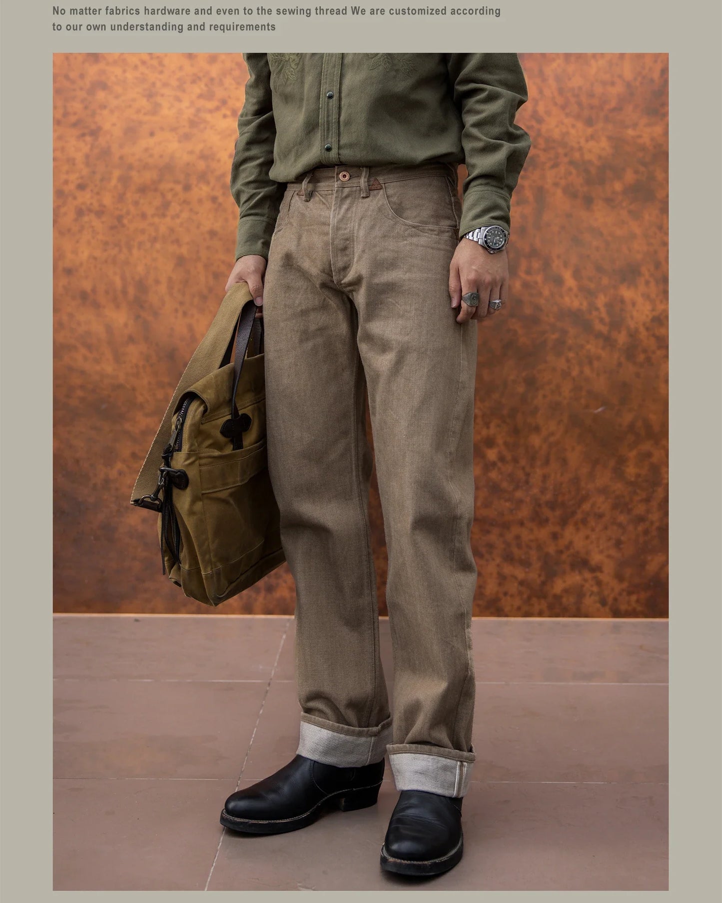 Holdbare avslappede rette jeans for menn - løse selvedge casual