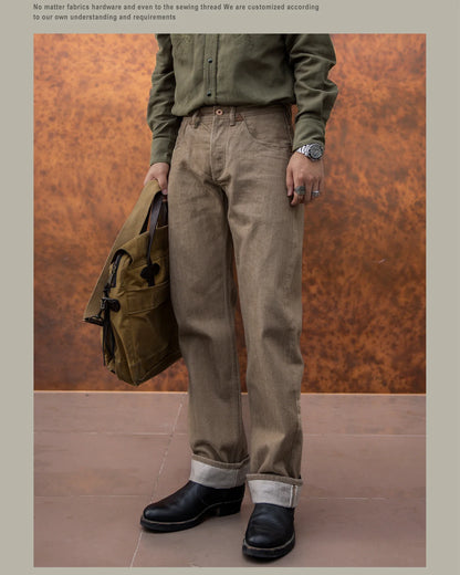 Holdbare avslappede rette jeans for menn - løse selvedge casual