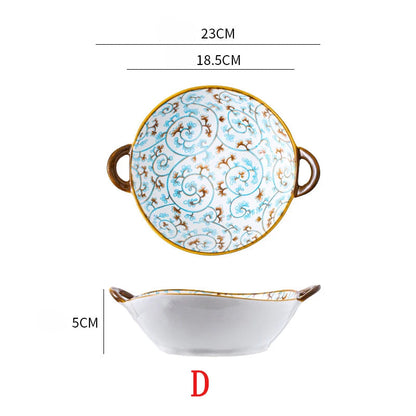 7.5 tums japansk keramisk nudelskål med handtag blå