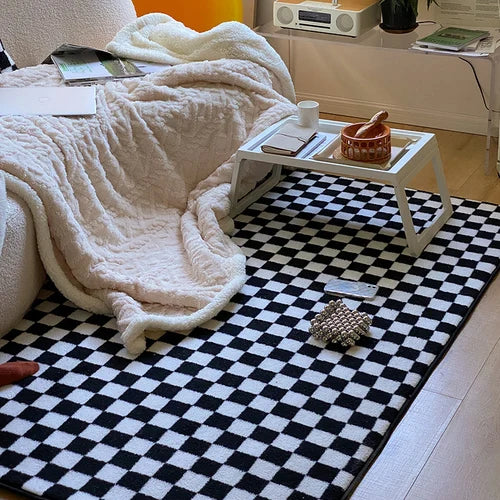 Checkerboard Plush Area Rug Japanese Style Minimalist