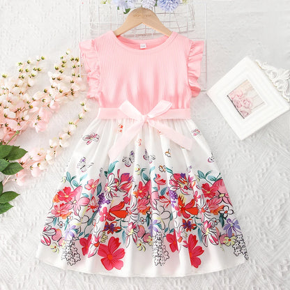 Breathable girls' dress - lace-up sling, sleeveless, flowy, polyester, for summer
