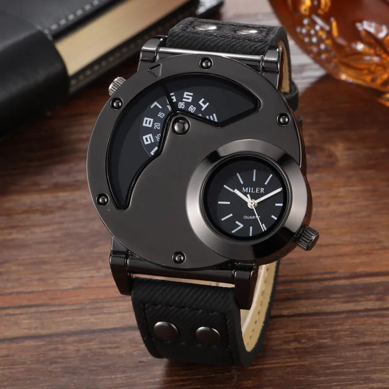 Quartz Sport Watch With Fabric Strap Irregular Alloy Case