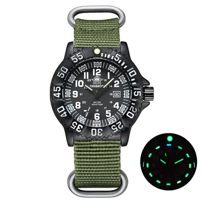 Reloj Militar Correa de Nylon Verde 50m Impermeable Luminoso