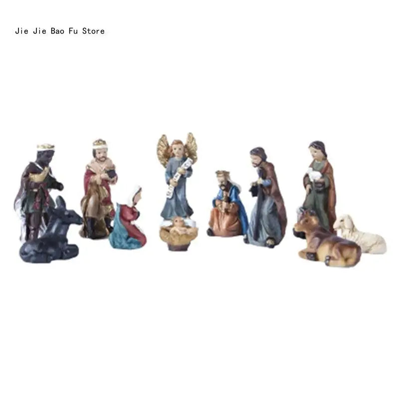 Nativity Scene Set Resin Figurines Miniature Baby Jesus Manger Decor Christmas Gift Idea
