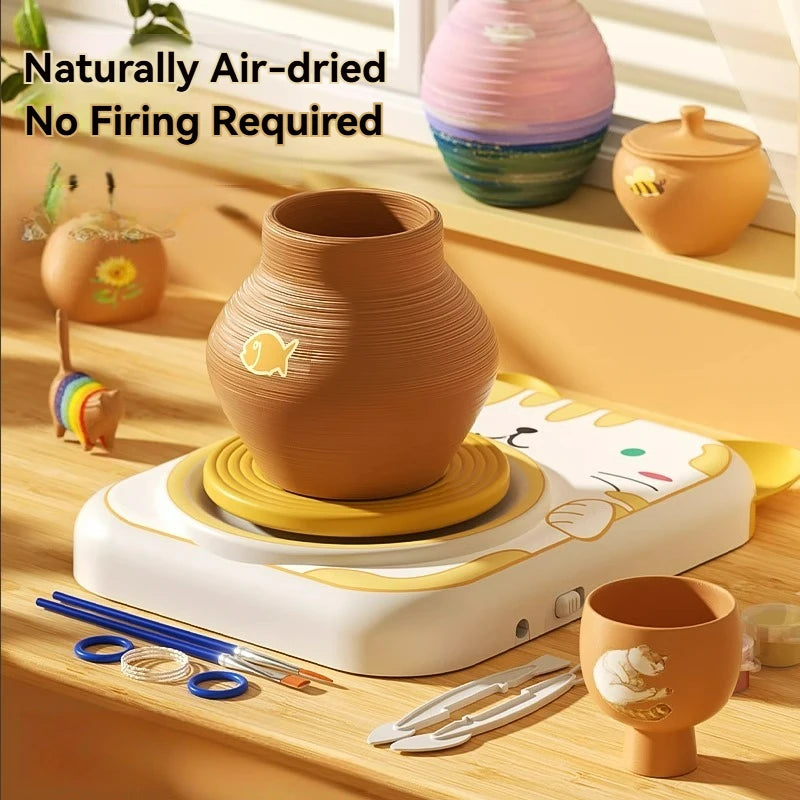 Mini Pottery Wheel Craft Set for Kids - DIY Ceramic Pottery Machine for Boys and Girls, Early Education Arts & Crafts Activity