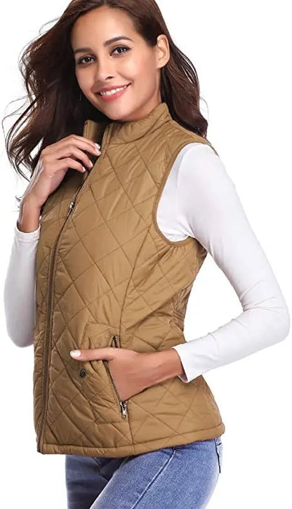 Lightweight Women Quilted Vest - Stand Collar Cotton Winter