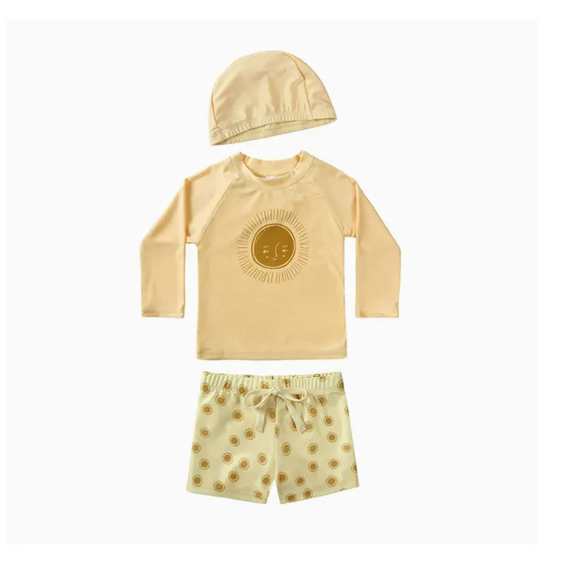 Hurtigtørrende unisex baby badetøj 2-delt sæt – langærmet rashguard top, shorts, polyester, sommerstrandtøj