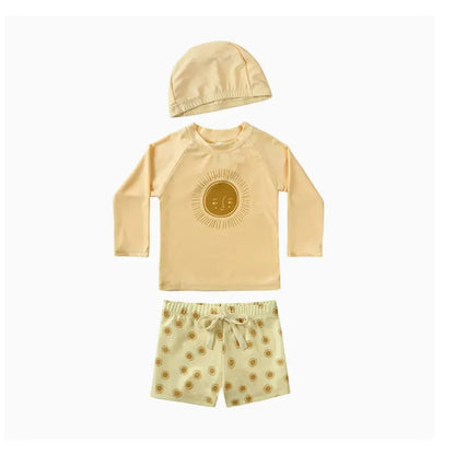 Hurtigtørrende unisex baby badetøj 2-delt sæt – langærmet rashguard top, shorts, polyester, sommerstrandtøj