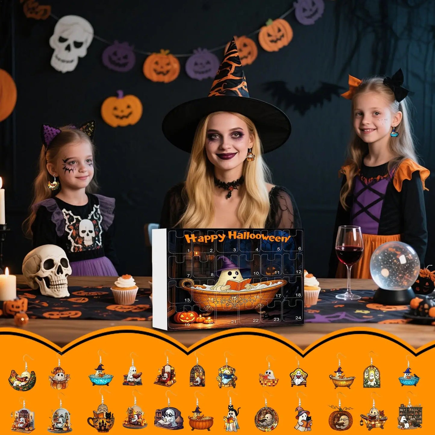 Calendario dell'Avvento di Halloween Orecchini Fantasma Set da 24 Giorni