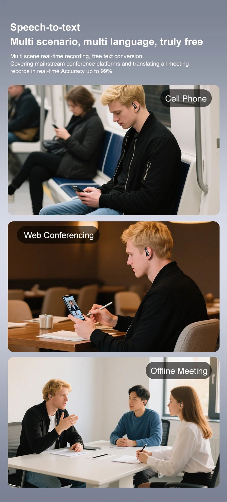 AI Translation Earbuds With Noise Canceling Ear Hook Sports