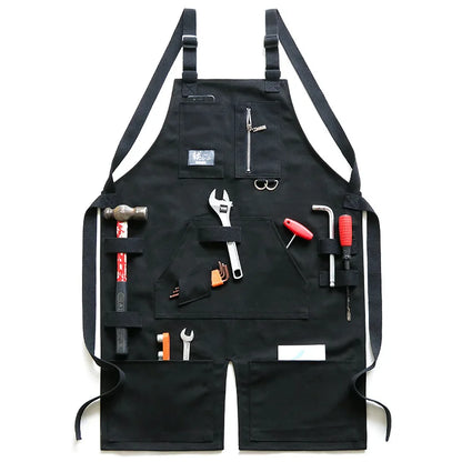 Grembiule in tela di denim con spallacci incrociati regolabili Grembiule da lavoro Autunno 2025 Logo personalizzato Tasche resistenti per attrezzi