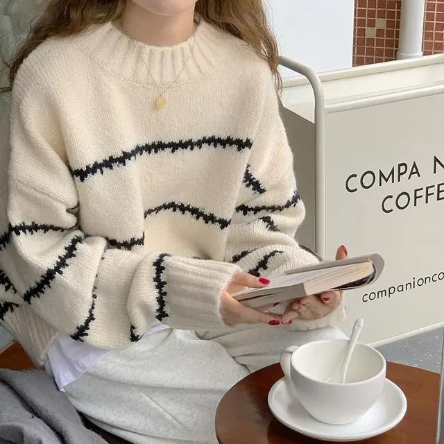 Oversized Cozy Womens Knit Sweater - Chunky Crewneck Winter