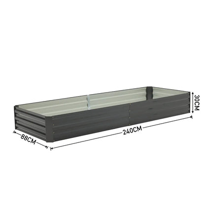 Charcoal Black Metal Raised Garden Bed, Durable Galvanized Steel Planter Box for Outdoor Use, 240x88x30 cm
