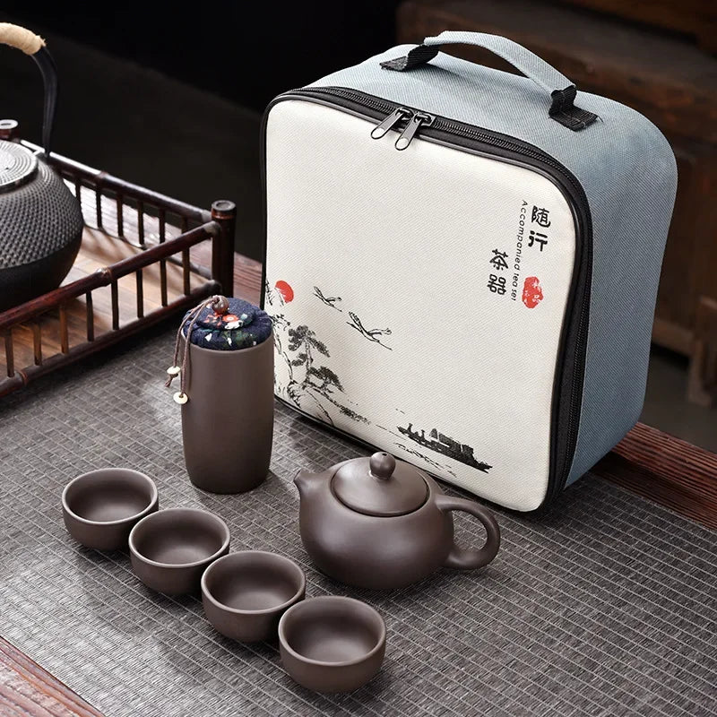 Purple Clay Travel Tea Set Portable Kung Fu Teaware