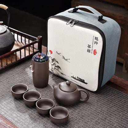 Purple Clay Travel Tea Set Portable Kung Fu Teaware