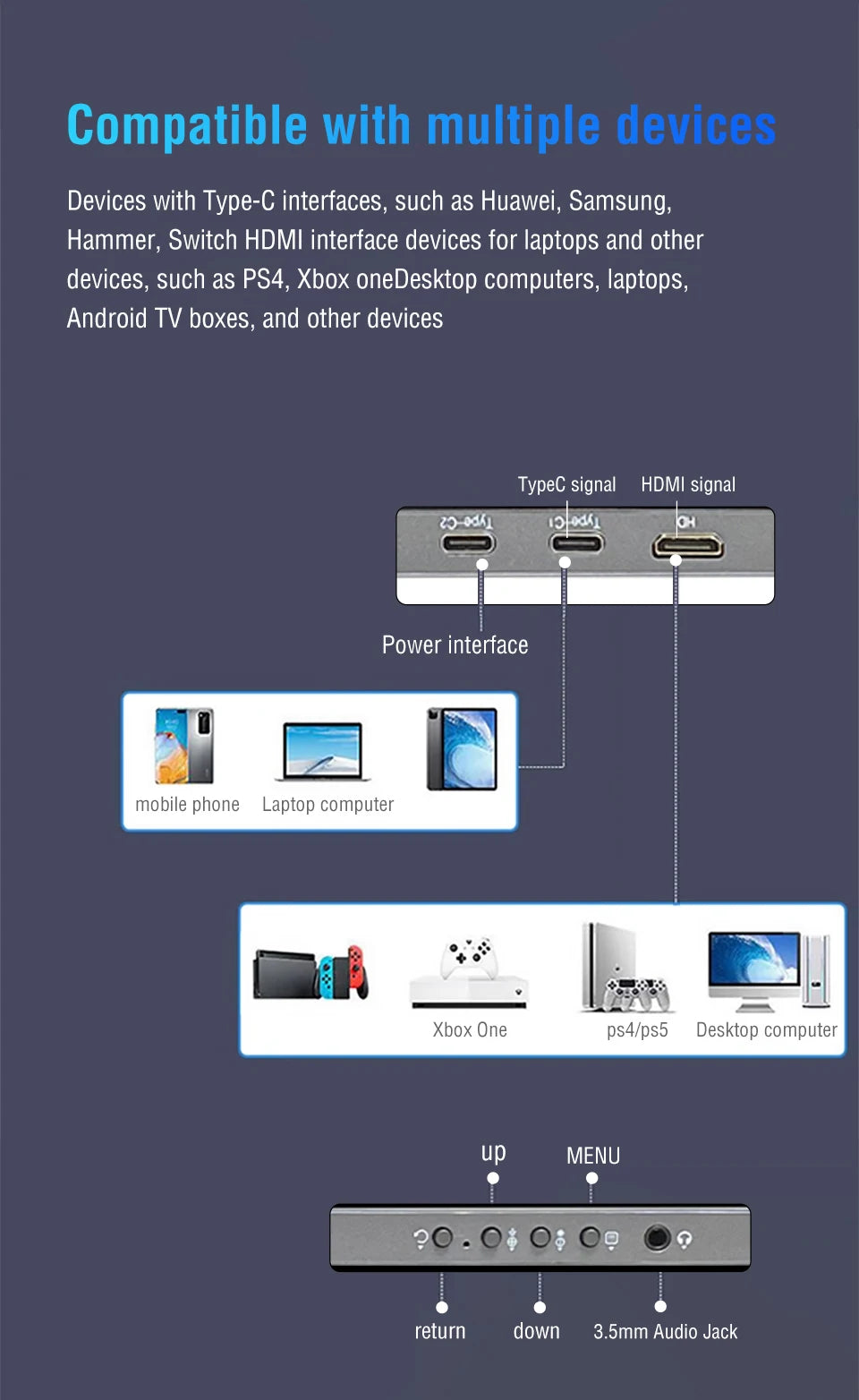 Draagbare Monitor 14.1 Inch Touch IPS HDR10 Tweede Scherm
