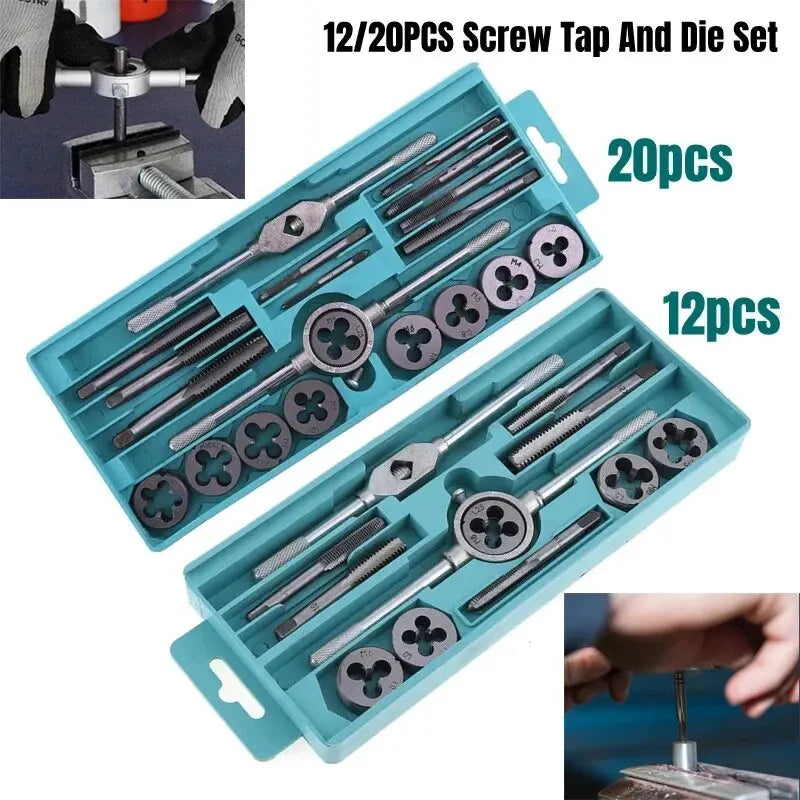 Tap And Die Set 20Pcs M3-M12 Metric Thread Tools For DIY Metalworking Kit