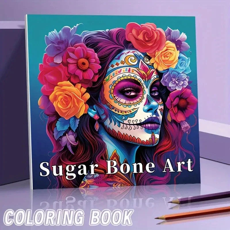 Coloring Book Upgraded Thickened Paper Sugar Skull Art Halloween Trend Gift Idea 22 Pages