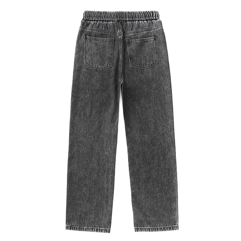 Jeans elásticos para hombre de pierna ancha - Cintura con cordón, denim