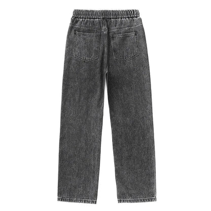 Jeans elásticos para hombre de pierna ancha - Cintura con cordón, denim