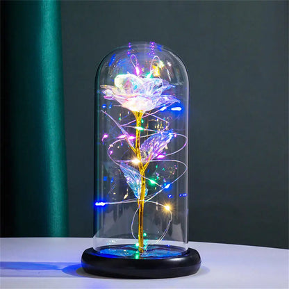 Rosa Galassia in Oro 24K con Luci LED – Scatola Regalo per la Festa della Mamma Fiore in Alluminio con Luci a Stringa e Scatola Fiore Artificiale Regalo