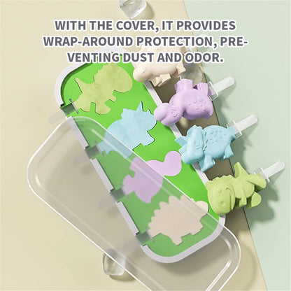 Dinosaur-Shaped Ice Cream Mold and Ice Pop Maker with Lid and Sticks, Food-Grade Silicone, Non-Stick, Temperature Resistant