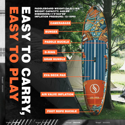 Inflatable Stand Up Paddle Board 350cm for Surfing and Fishing, Durable Lightweight SUP Board with Quick Inflation and Accessories