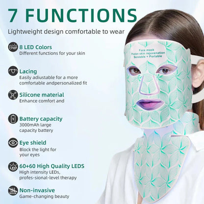 Gesichts-LED-Maske mit rotem Licht für den Hals, Infrarottherapie zur Hautverjüngung und gegen Hautalterung, Geschenkidee für 2026