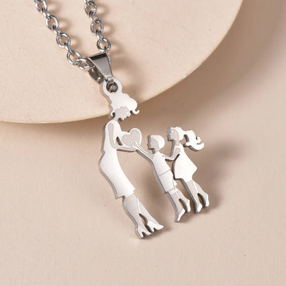 Collana con pendente in acciaio inossidabile argento madre e bambini – Regalo di festa della mamma gioielli in acciaio inossidabile per la famiglia