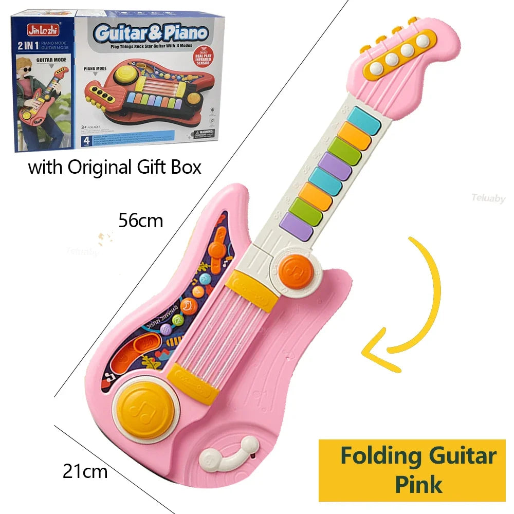 Giocattolo musicale multifunzionale 3 in 1 per bambini: set pieghevole per chitarra, pianoforte e batteria, regalo di compleanno perfetto per ragazzi e ragazze dai 3 anni in su