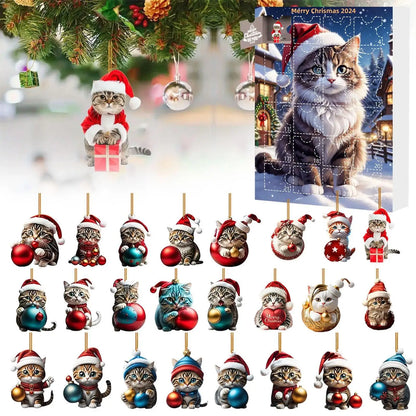 Calendario de Adviento de Gato 24 Días Adornos de Árbol Navidad