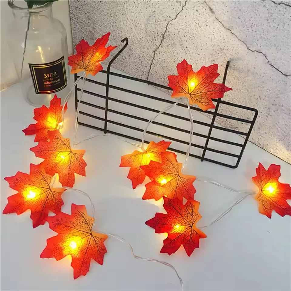 LED String Lights Maple Leaf Garland Halloween Fall 2025 Decor Warm Amber Glow Doorway Accent Lighting