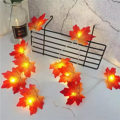 LED String Lights Maple Leaf Garland Halloween Fall 2025 Decor Warm Amber Glow Doorway Accent Lighting