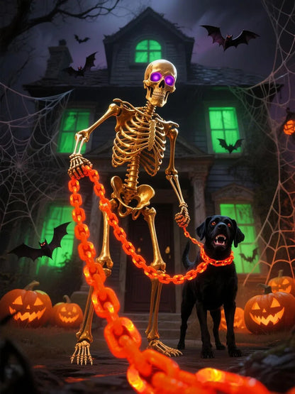 Halloween-plastic lichtslinger met ketting en 8 lichtstanden, skelet en hond, griezelige buitendecoratie 2026