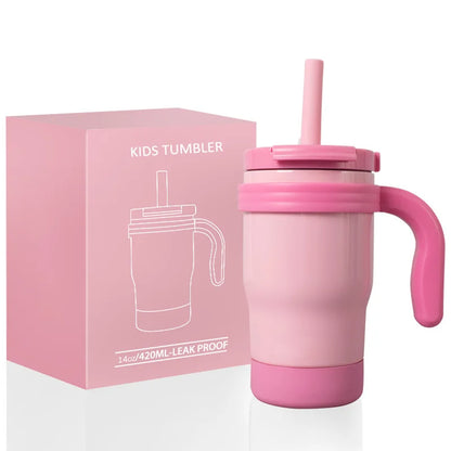Botella Térmica para Niños 420ML Vaso Aislado de Acero Inoxidable con Asa y Pajilla, Regalo de Navidad 2025