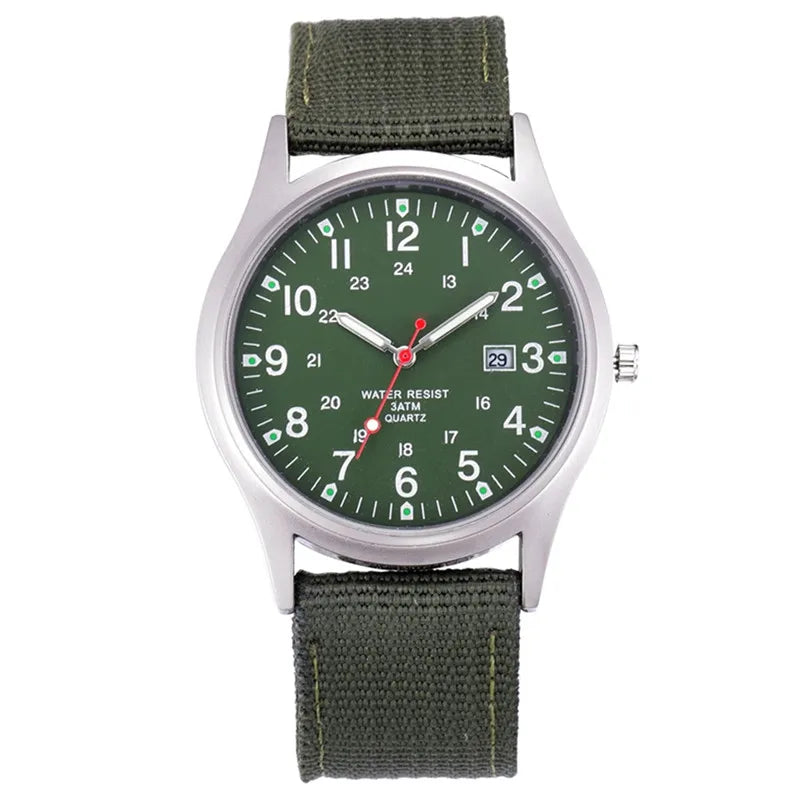 Quartz Field Watch Nylon Strap Military Style Date Luminous