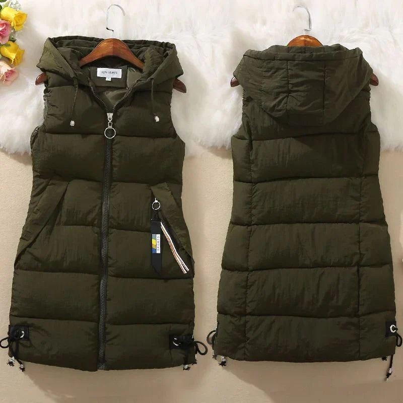 Warm Cozy Women’s Puffer Vest – Long Quilted, Cotton Shell