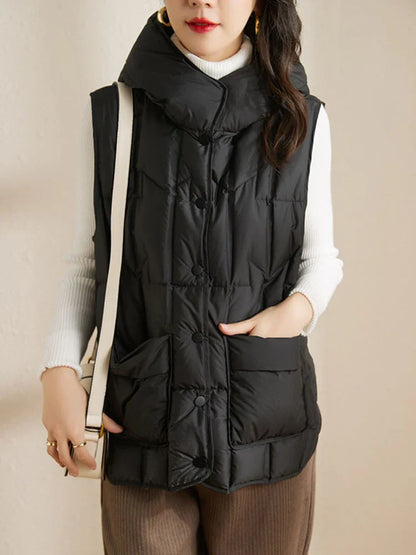 Lightweight Women’s Hooded Down Vest - Quilted Midlength