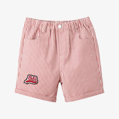 Soft Unisex Kids' Clothing - Patchwork Pinstripe Summer Outfit, Cotton-Polyester, Casual Family Wear