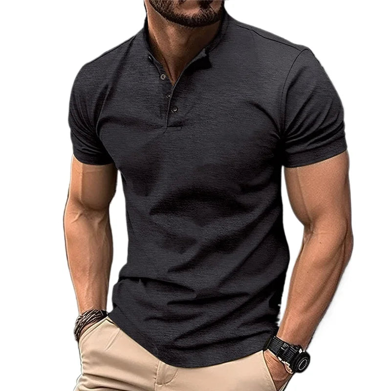 Summer Lightweight Lapel Polo Shirt for Men - Short Sleeve Cotton Breathable Slim Fit T-shirt
