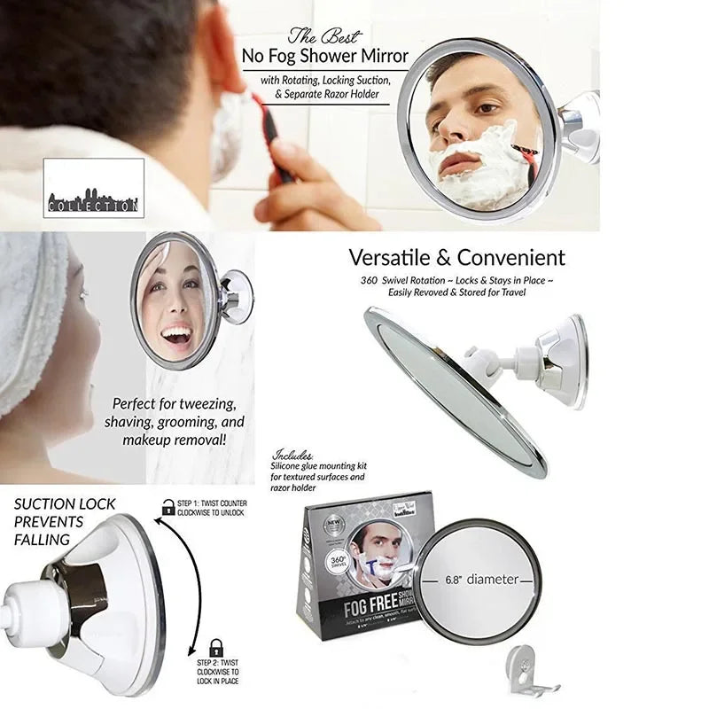 Makeup Mirror Fogless Suction Cup 6 Inch 360 Rotation Shower Bathroom Mirror Fall 2025 Fog Free Grooming