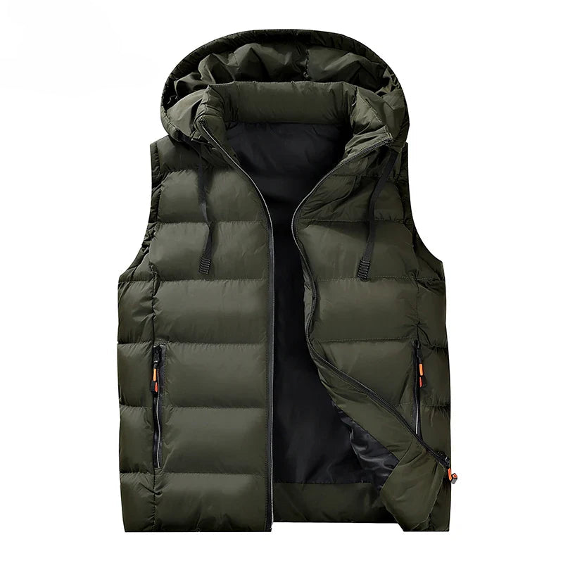 Warm Men’s Hooded Vest - Quilted Polyester, Winter Layering