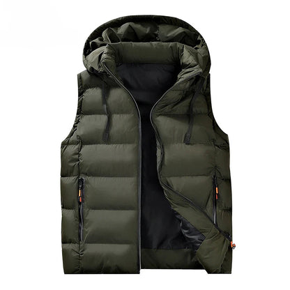 Warm Men’s Hooded Vest - Quilted Polyester, Winter Layering