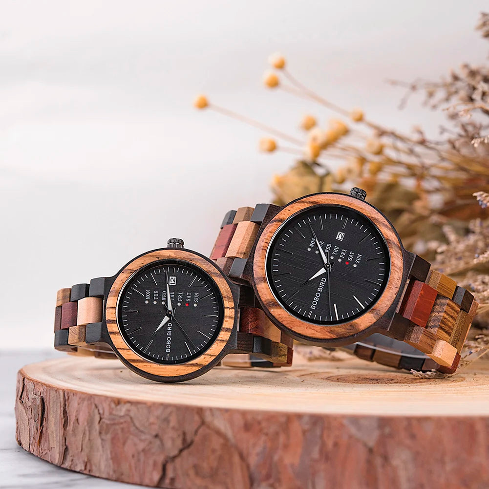 Wooden Couple Watches Handmade Quartz Date Unisex Display