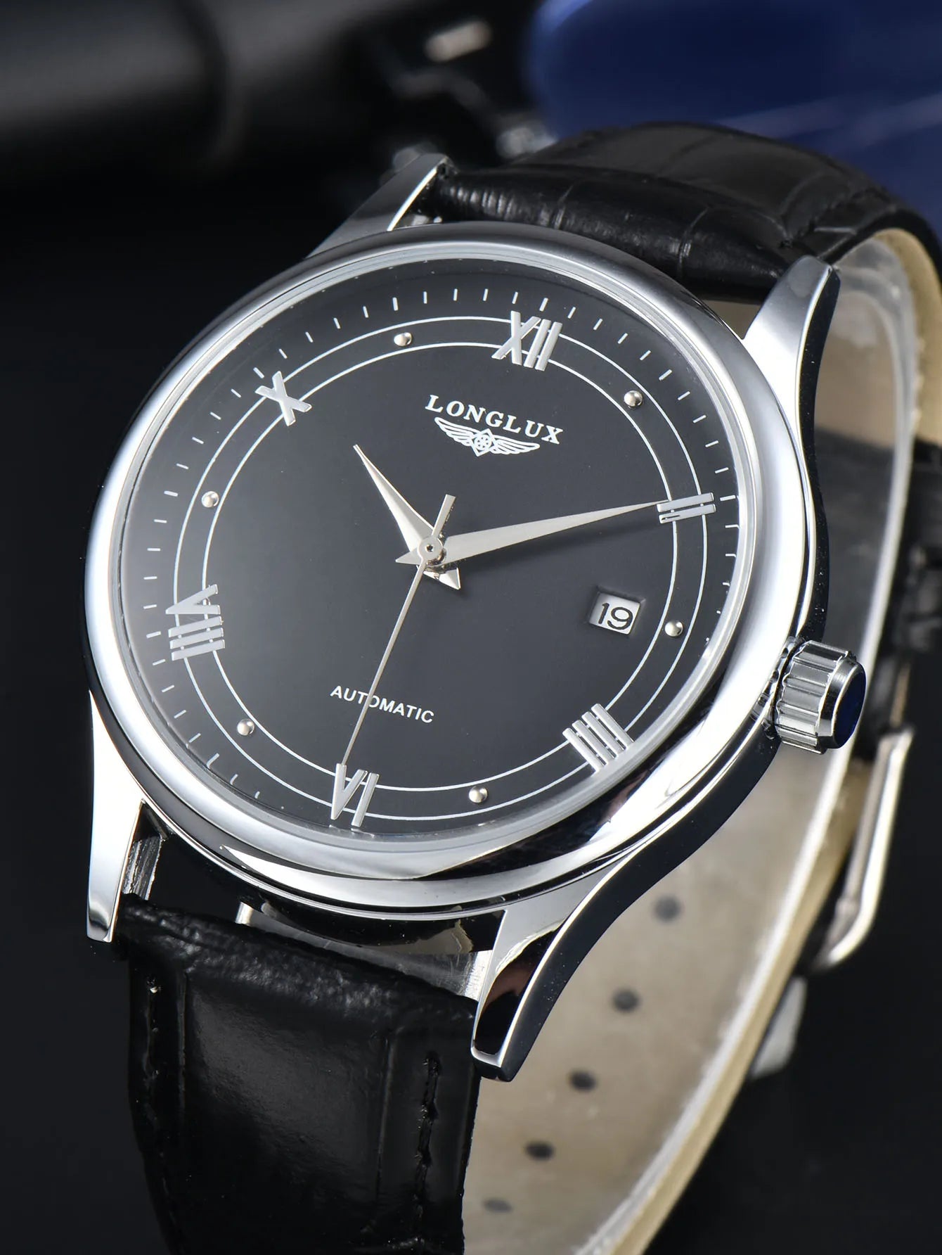 Automatic Watch Leather Strap Mechanical Date Waterproof