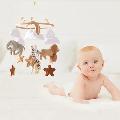 Wooden Felt Animal Crib Mobile With Soothing Calming Music