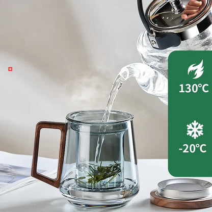 Glass Tea Cup With Wood Handle Heat Resistant Puer Filter Mug Kung Fu Tea Set Fall 2025 Easy Brewing
