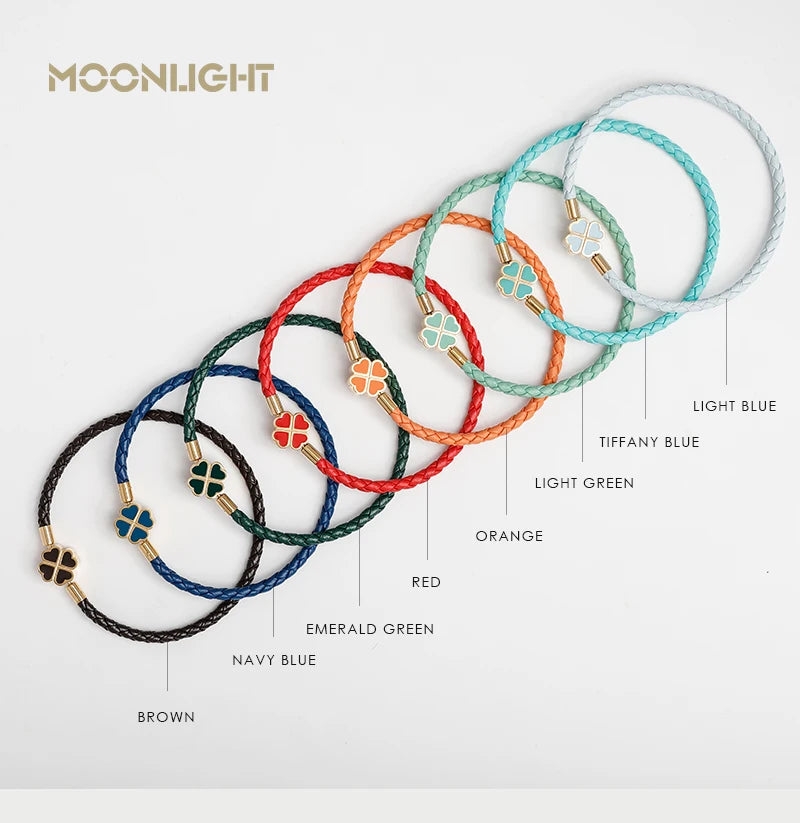 Firekløver flettet lær lykke armbånd gave