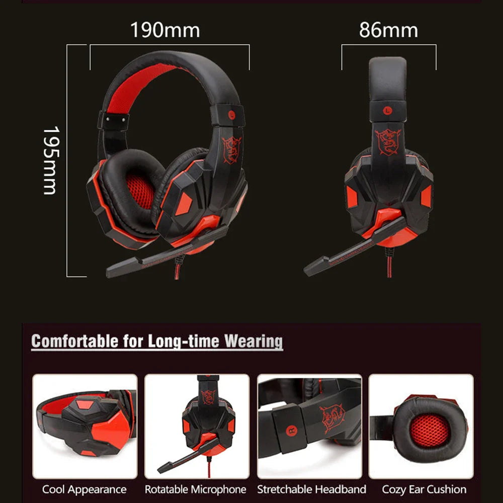 Gaming Headset Wired Noise Cancelling Microphone Adjustable