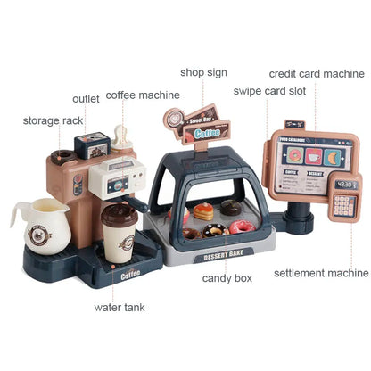 Ensemble de café et de boulangerie avec caisse enregistreuse et accessoires de cuisine pour enfants